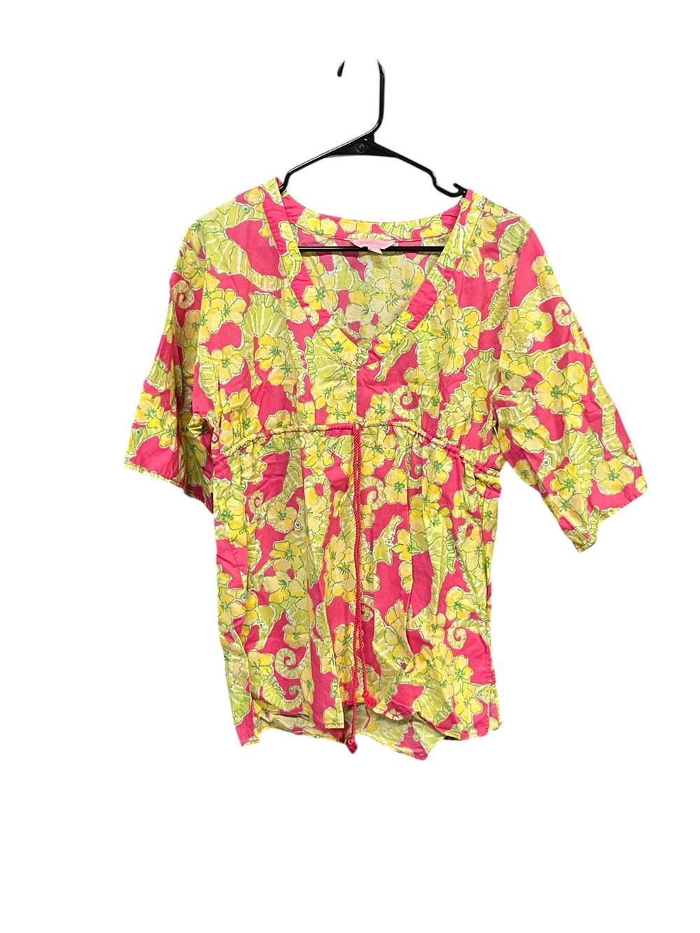 Lilly Pulitzer Floral Seahorse Tunic Top Women’s Small Pink Green Yellow Resort